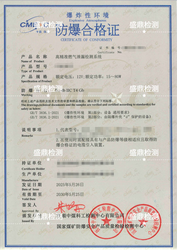 高精准燃气泄漏检测系统隔爆认证