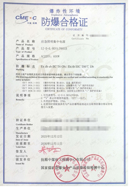 应急照明集中电源防爆认证